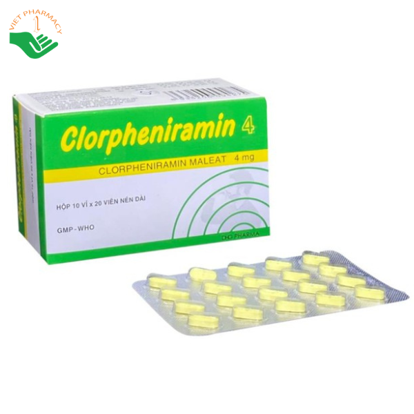 Thuốc Clorpheniramin 4 DHG điều trị viêm mũi dị ứng, chảy nước mũi (10 vỉ x 20 viên)